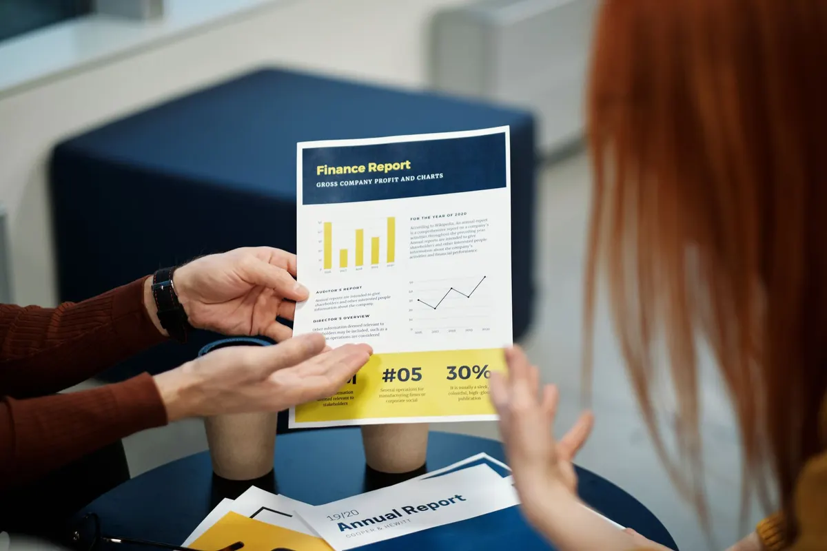 Worker presenting a finance report